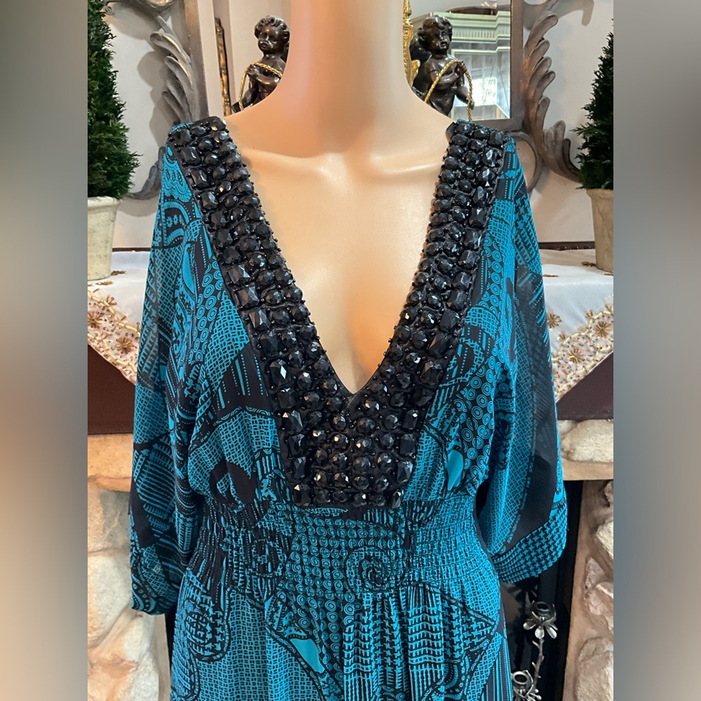 B. Smart Elegant Teal and Black Maxi Dress - Picture 3 of 10
